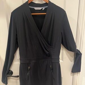 Athleta Black Wrap Front Long Sleeve Knit Dress.